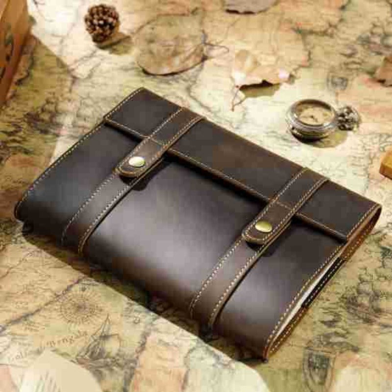 Wholesale A5 Fixed Page First Layer Cowhide Retro Snap Button with Card Slot Inside Notebook